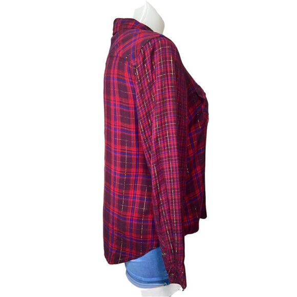 Cato Long Sleeve Red Blue and Metallic Gold  Plaid Button Up  Plus Size 18/20W - Picture 4 of 7